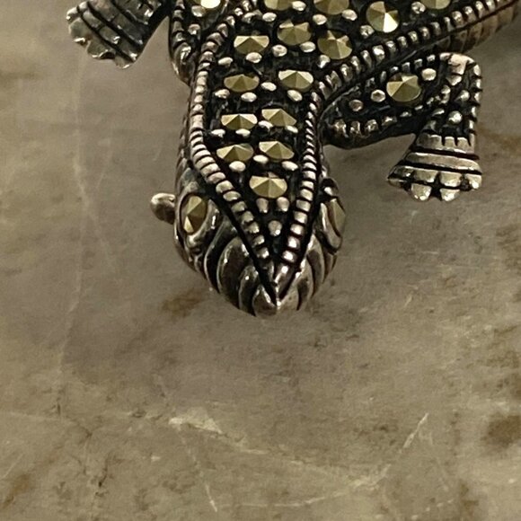 Sterling Silver 925 A Marcasite Lizard Animal Figural Brooch Pin - Picture 4 of 14